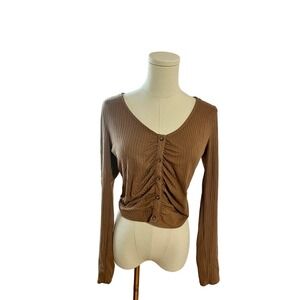 Moa Moa Sweater Ruched Ribbed Button-Front Long-Sleeved Cropped Juniors​